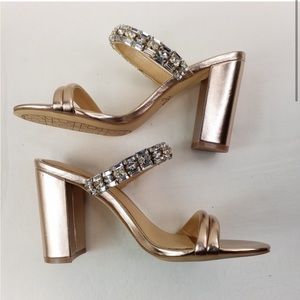 Jewel by Badgley mischka slip on rose gold heels with jewels 6